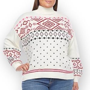 St. John's Bay Ivory Mock Neck Long Balloon Sleeve Holiday Pullover Sweater LG